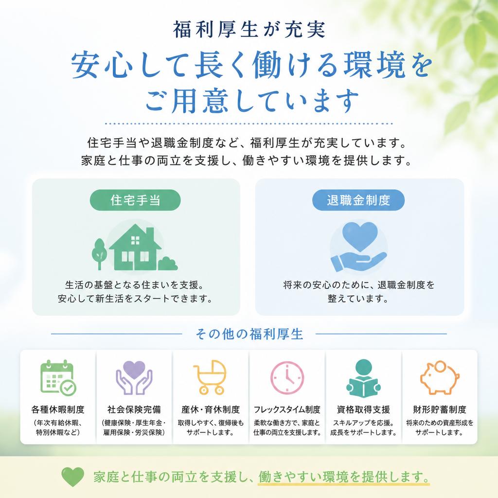 福利厚生も充実！安心して長く働ける