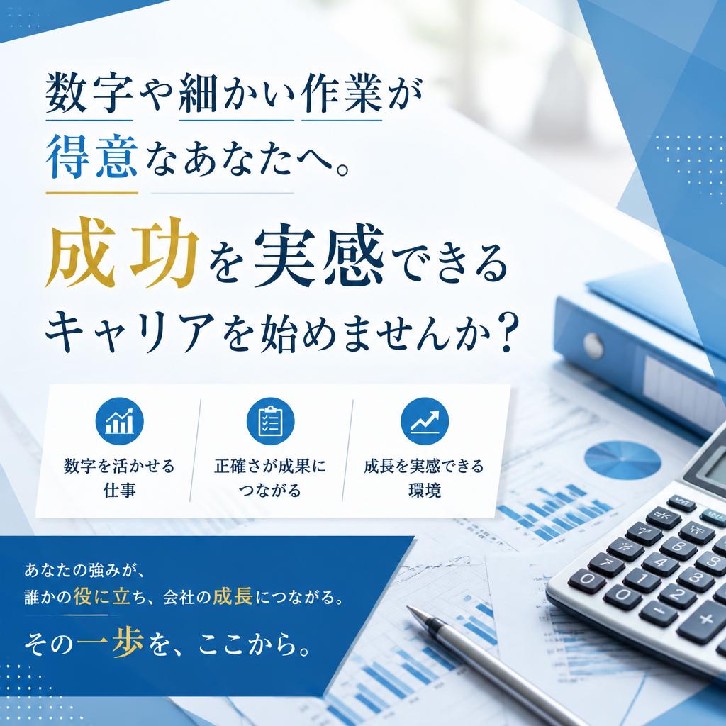 数字や細かい作業が得意なあなたへ。成功を実感できるキャリアを始めませんか？