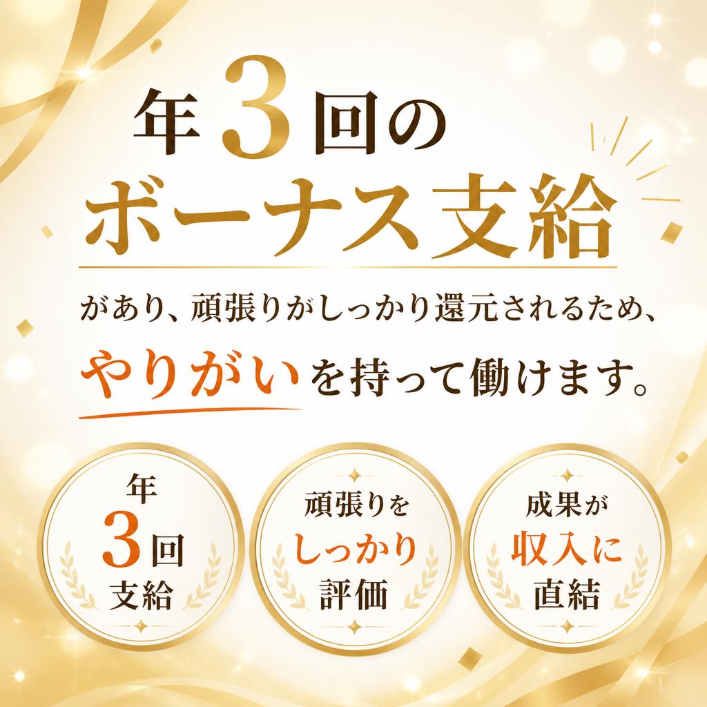 ボーナス年3回でやりがいを実感